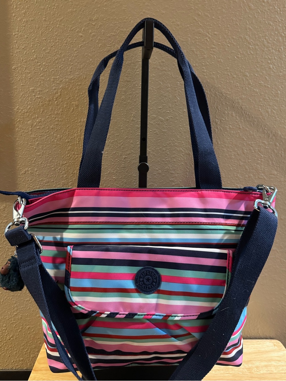Kipling Striped Tote with Detachable Shoulder/Crossbody Strap